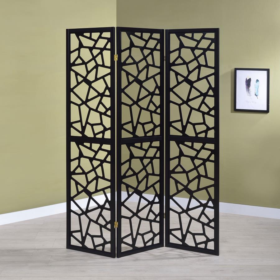 Nailan 3-Panel Room Divider Folding Screen Black Open Mosaic-zoom-2