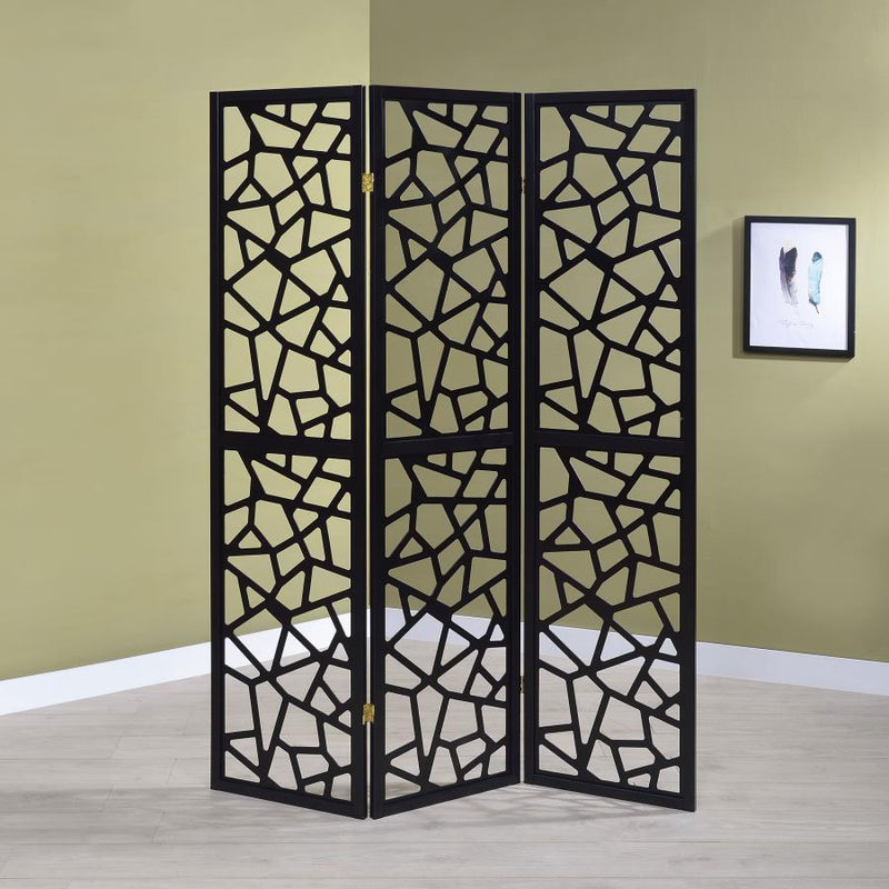 Nailan 3-Panel Room Divider Folding Screen Black Open Mosaic-zoom-