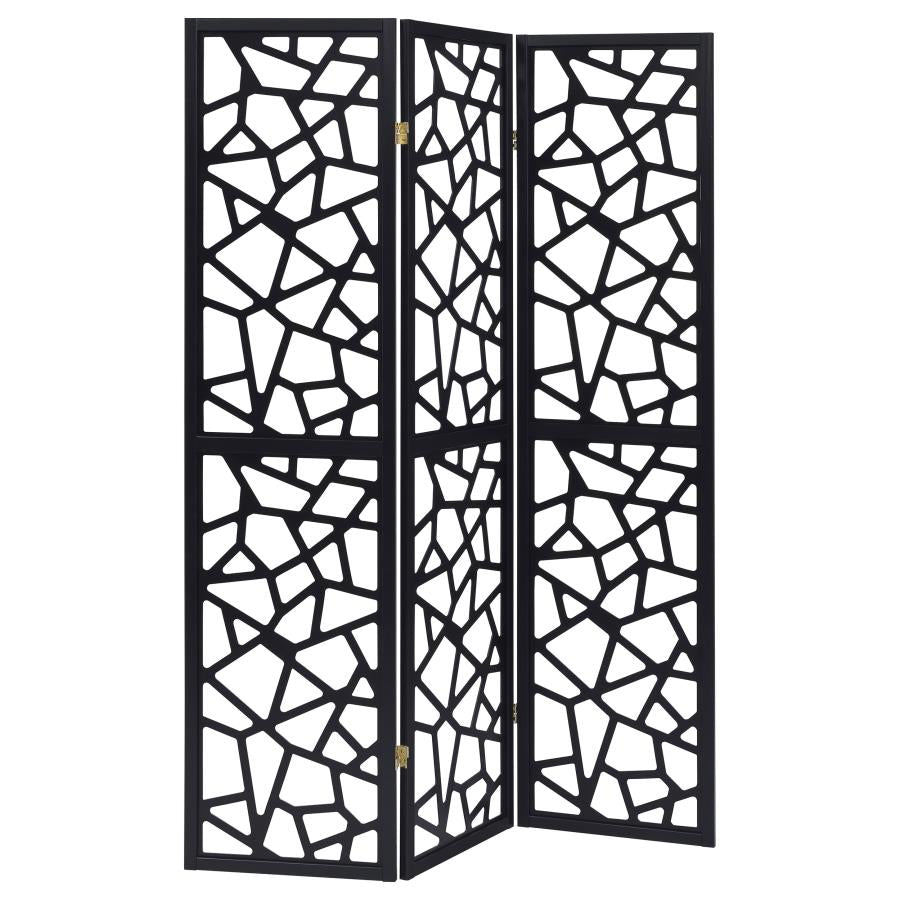 Nailan 3-Panel Room Divider Folding Screen Black Open Mosaic-zoom-1