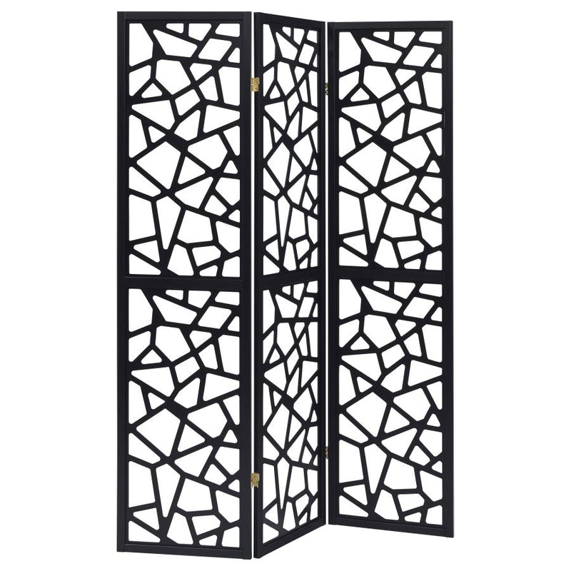 Nailan 3-Panel Room Divider Folding Screen Black Open Mosaic-zoom-