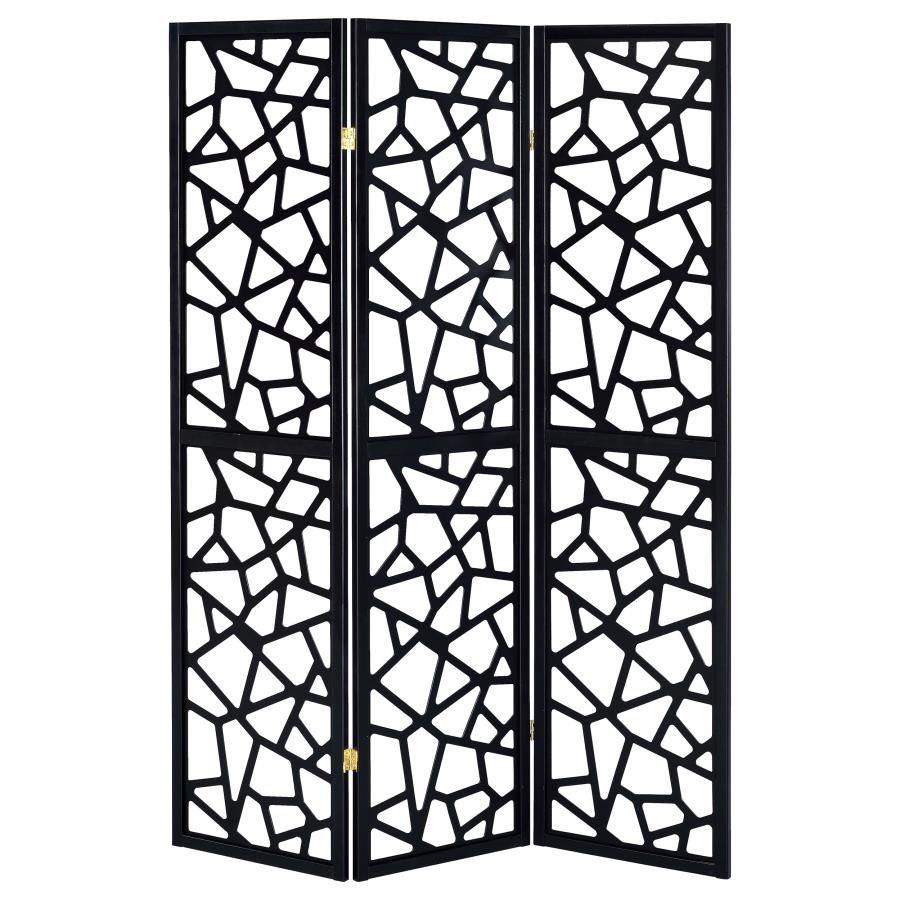 Nailan 3-Panel Room Divider Folding Screen Black Open Mosaic-zoom-3