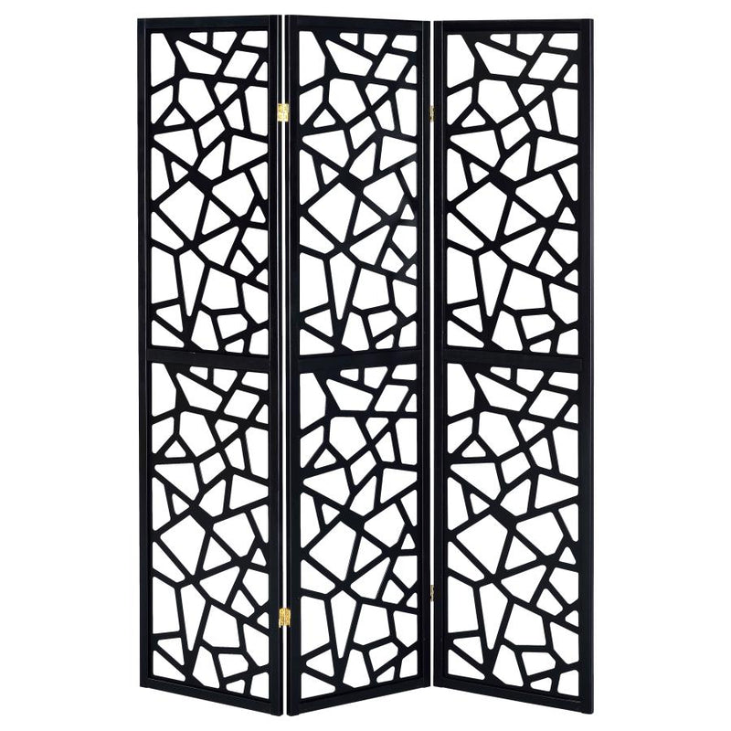 Nailan 3-Panel Room Divider Folding Screen Black Open Mosaic-zoom-