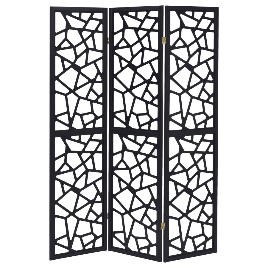 Nailan 3-Panel Room Divider Folding Screen Black Open Mosaic-4
