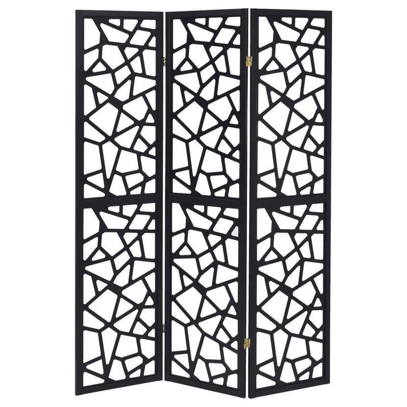 Nailan 3-Panel Room Divider Folding Screen Black Open Mosaic-zoom-