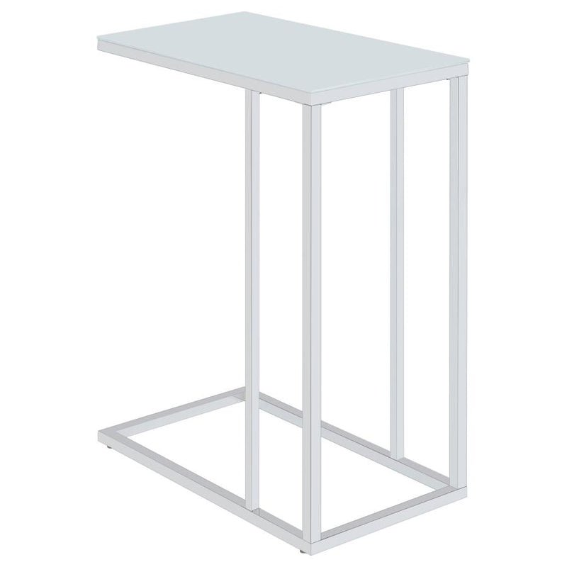 Stella White Glass Top C-Shaped Sofa Side Table Chrome-zoom-