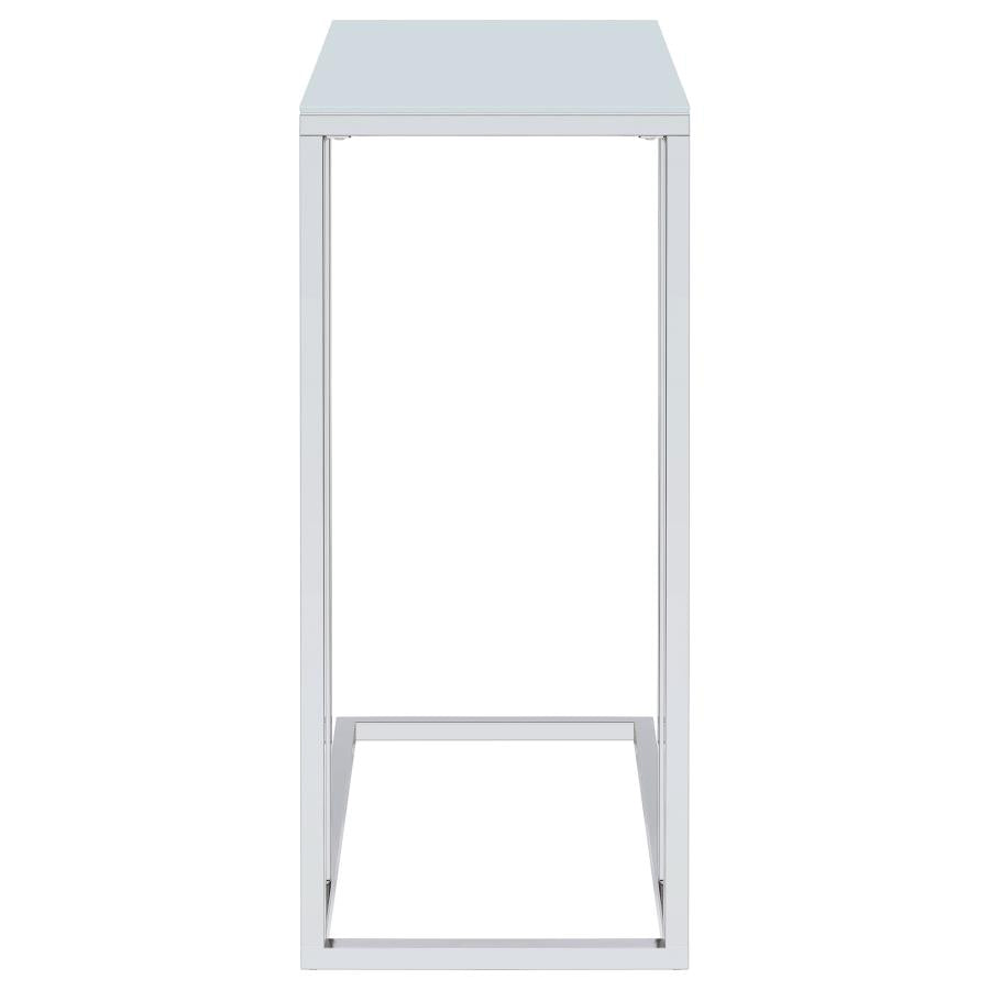 Stella White Glass Top C-Shaped Sofa Side Table Chrome-3