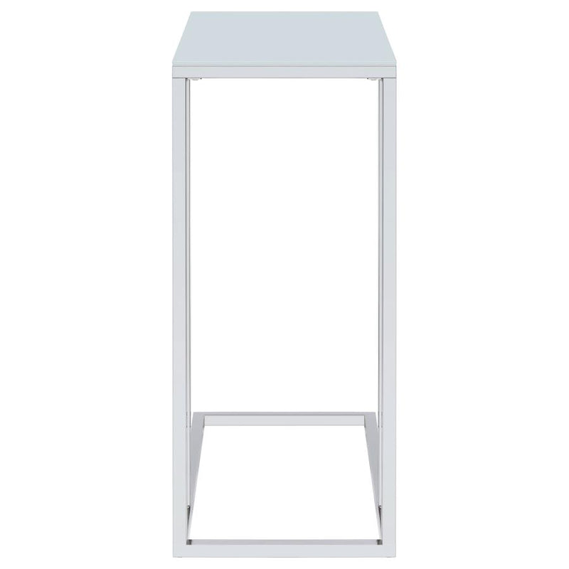 Stella White Glass Top C-Shaped Sofa Side Table Chrome-zoom-
