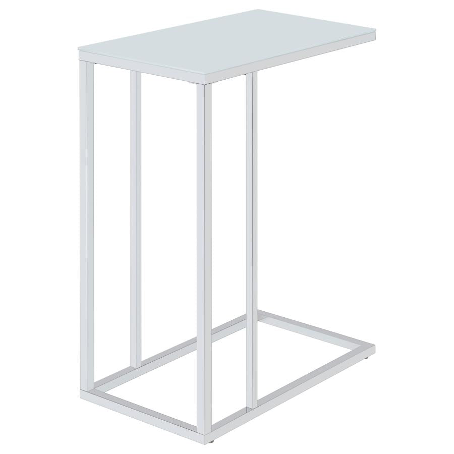 Stella White Glass Top C-Shaped Sofa Side Table Chrome-4