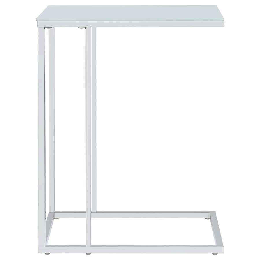 Stella White Glass Top C-Shaped Sofa Side Table Chrome-5