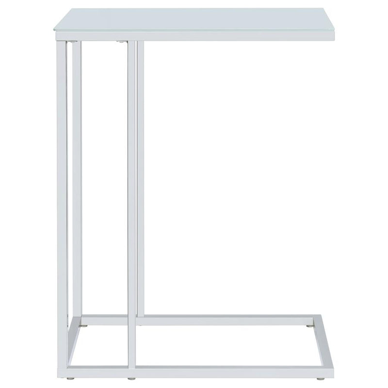 Stella White Glass Top C-Shaped Sofa Side Table Chrome-zoom-