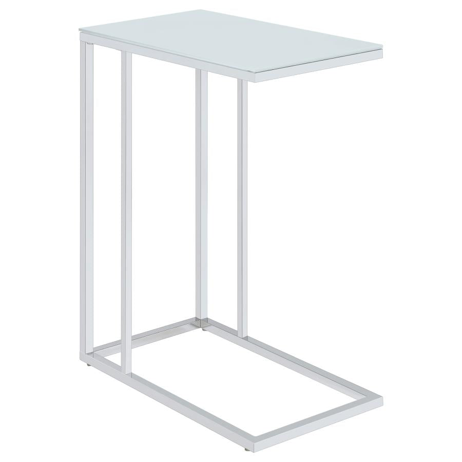 Stella White Glass Top C-Shaped Sofa Side Table Chrome-6