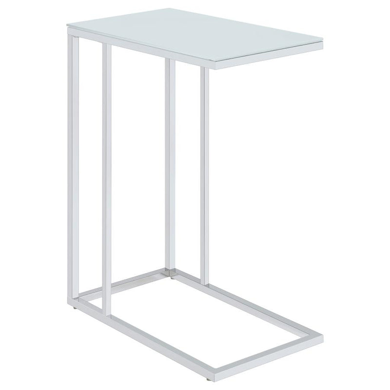 Stella White Glass Top C-Shaped Sofa Side Table Chrome-zoom-