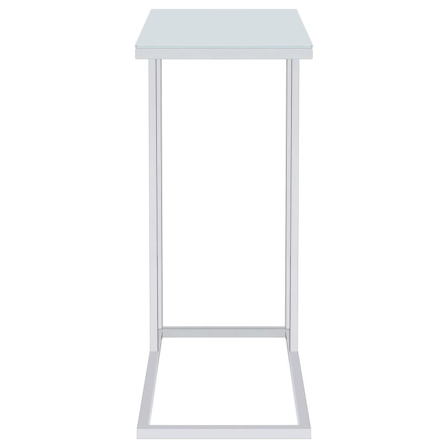 Stella White Glass Top C-Shaped Sofa Side Table Chrome-zoom-7