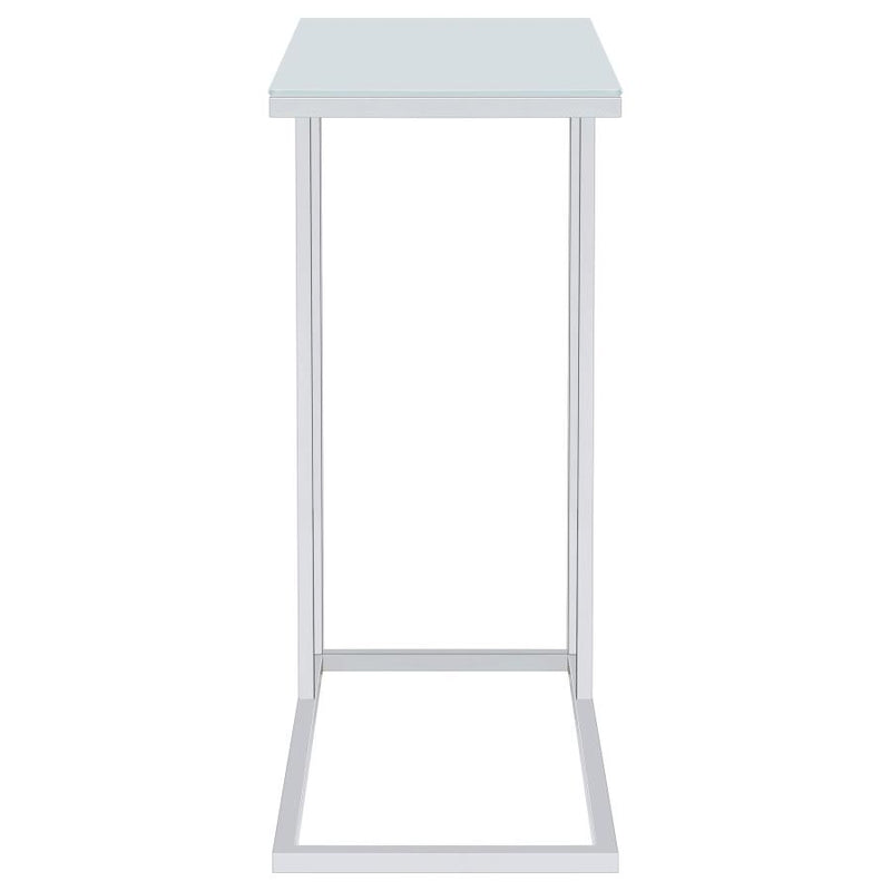 Stella White Glass Top C-Shaped Sofa Side Table Chrome-zoom-