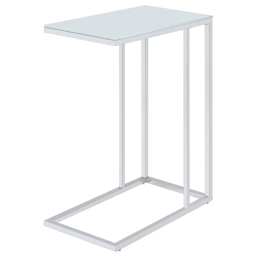 Stella White Glass Top C-Shaped Sofa Side Table Chrome-8