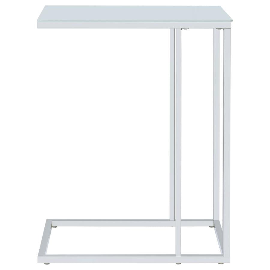 Stella White Glass Top C-Shaped Sofa Side Table Chrome-zoom-9