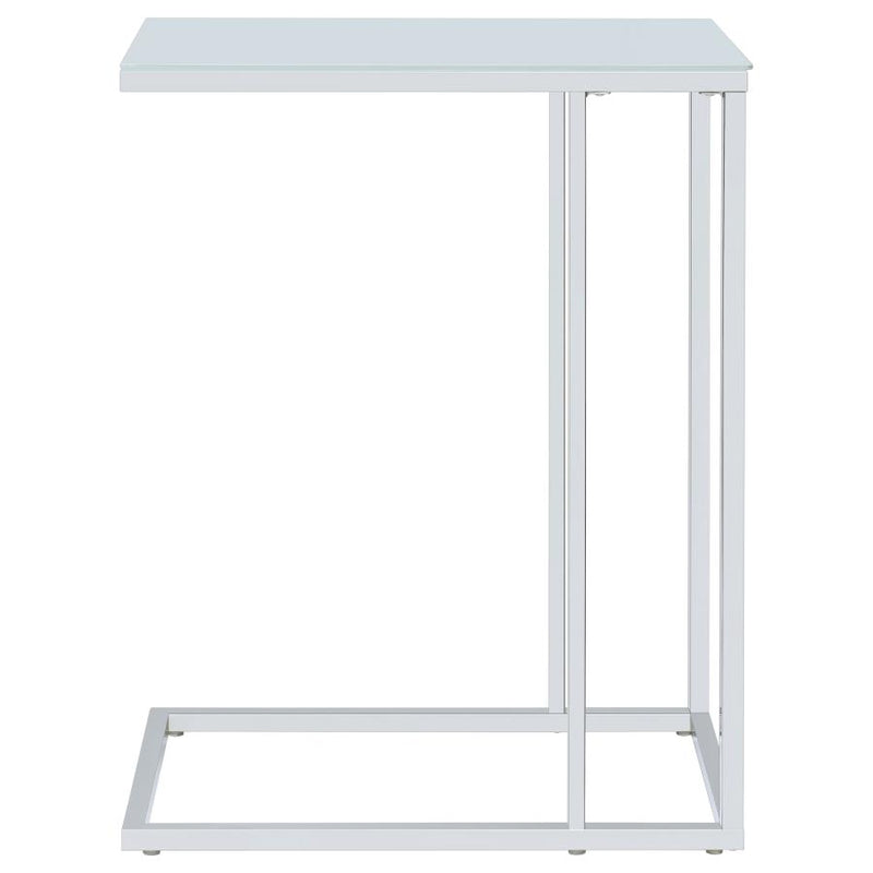 Stella White Glass Top C-Shaped Sofa Side Table Chrome-zoom-