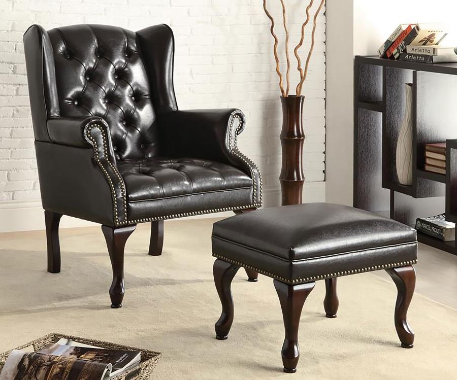 Roberts Upholstered Wingback Chair and Ottoman Set Black-zoom-2