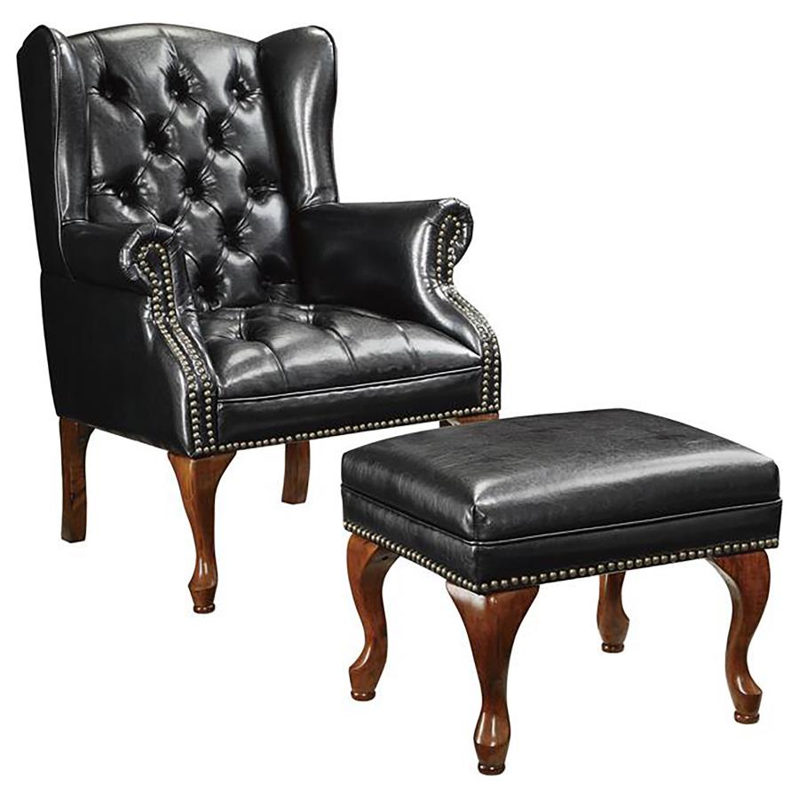 Roberts Upholstered Wingback Chair and Ottoman Set Black-1