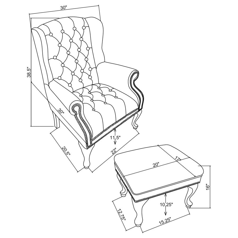 Roberts Upholstered Wingback Chair and Ottoman Set Black-3