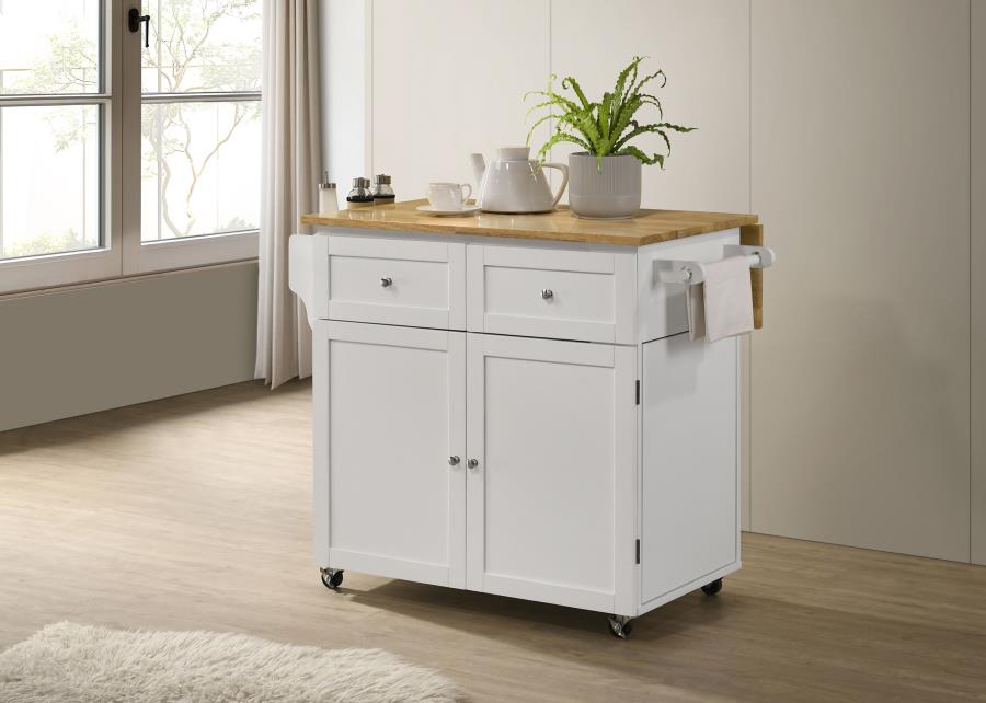 Jalen 3-door Mobile Kitchen Cart Natural Brown and White-2