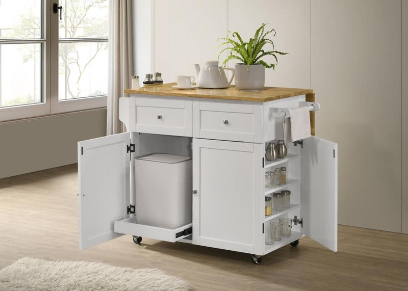 Jalen 3-door Mobile Kitchen Cart Natural Brown and White-zoom-