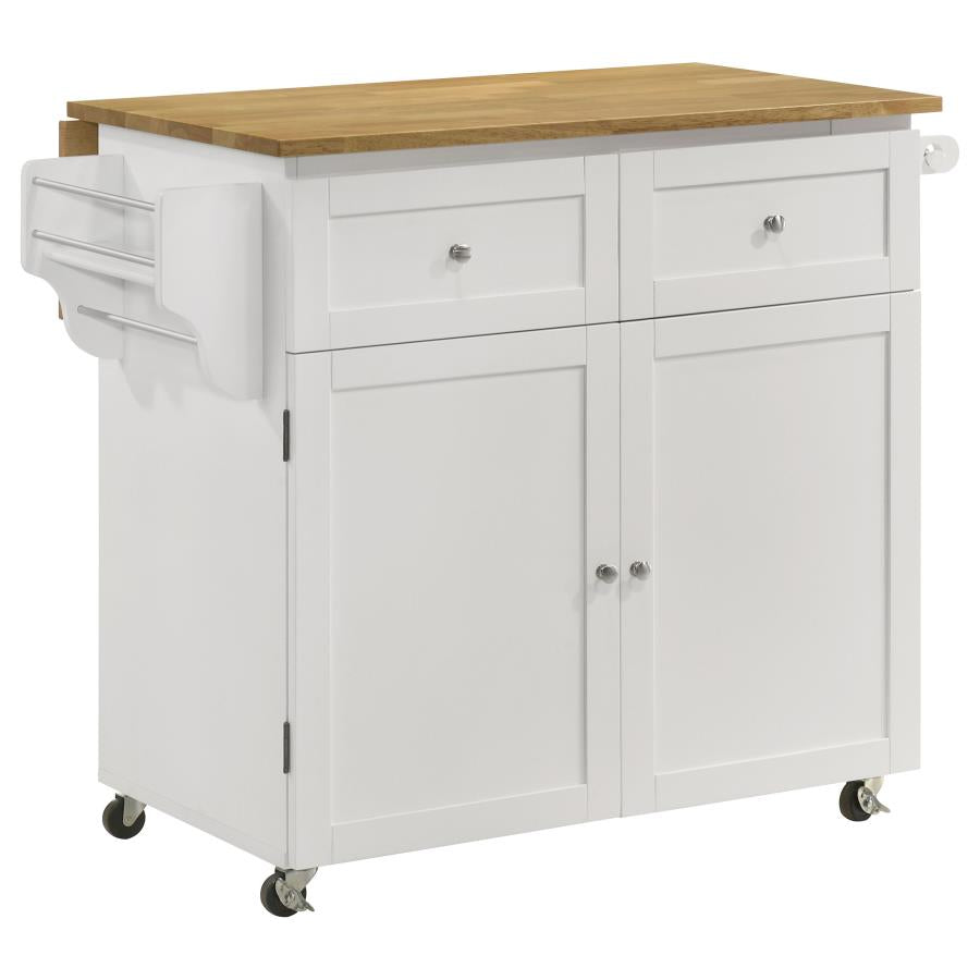Jalen 3-door Mobile Kitchen Cart Natural Brown and White-zoom-1
