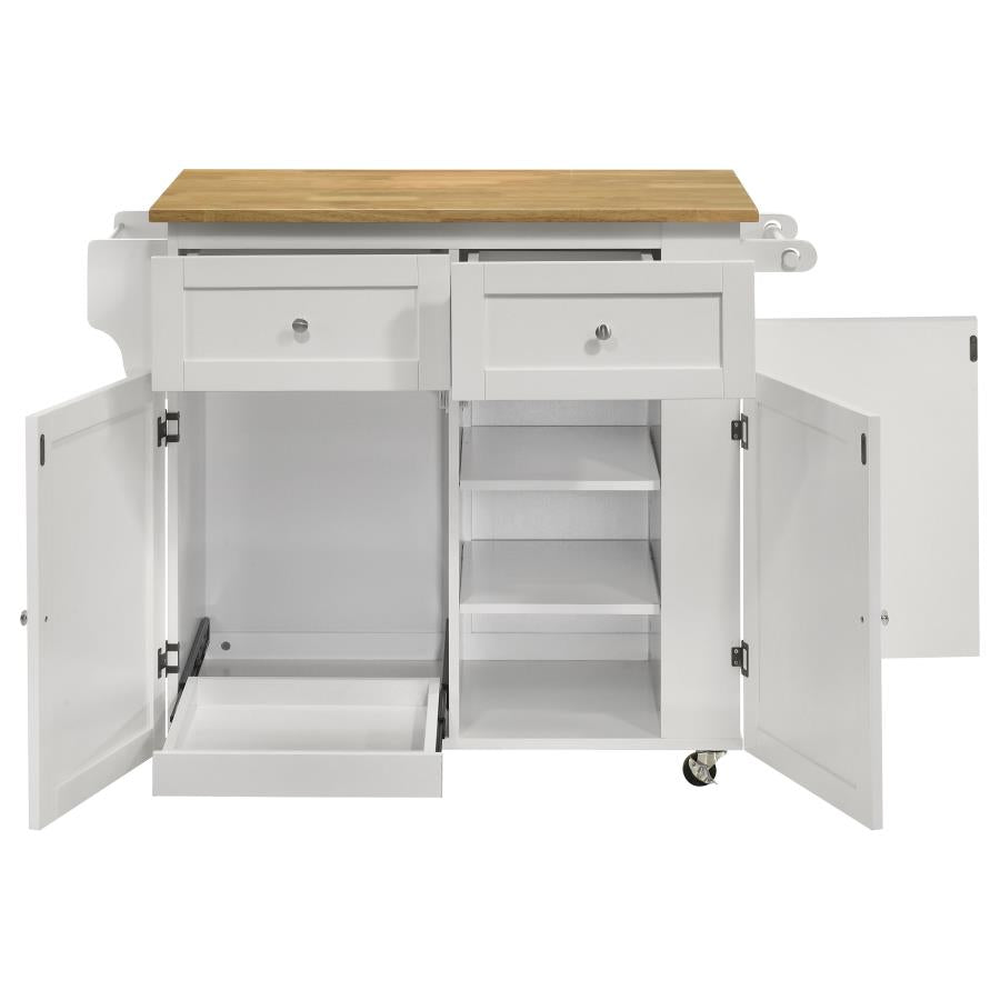Jalen 3-door Mobile Kitchen Cart Natural Brown and White-4