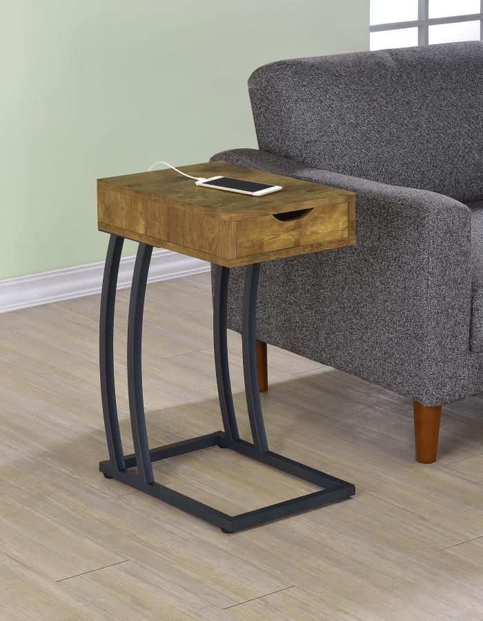 Troy 1-drawer C-Shaped Side Table Power Outlet Rustic Nutmeg-zoom-