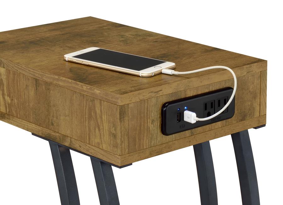 Troy 1-drawer C-Shaped Side Table Power Outlet Rustic Nutmeg-zoom-3