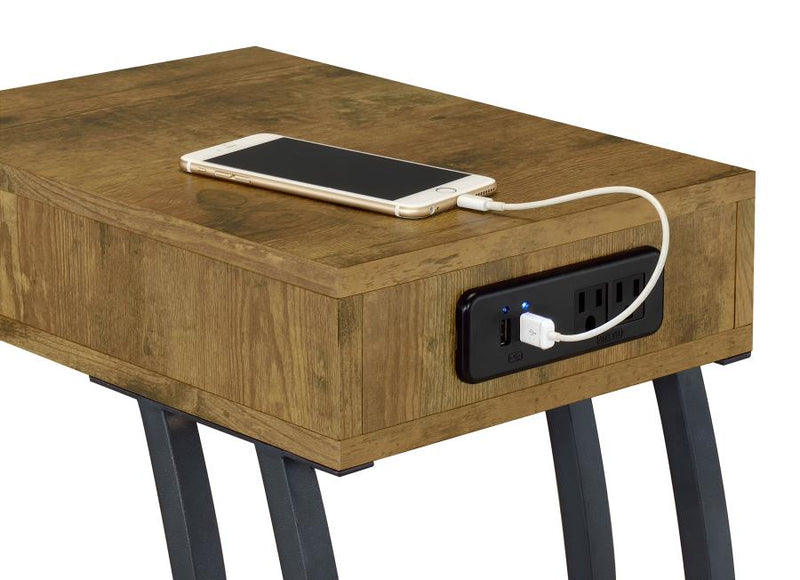 Troy 1-drawer C-Shaped Side Table Power Outlet Rustic Nutmeg-zoom-