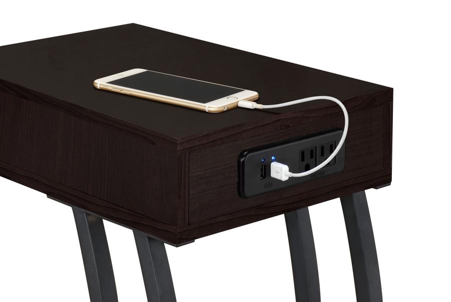 Troy 1-drawer C-Shaped Side Table Power Outlet Cappuccino-3