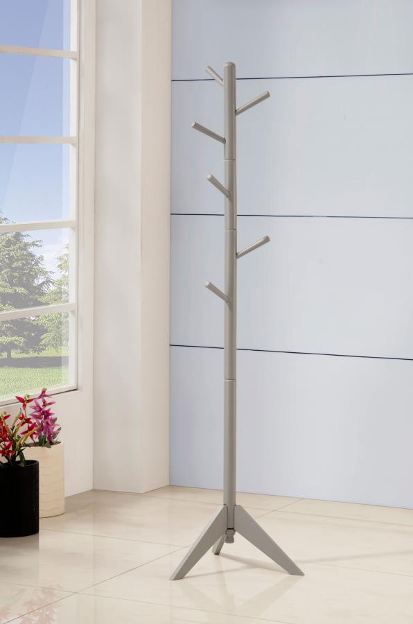 Devlin 6 Hook Freestanding Wood Coat Rack Hat Hanger Grey-2
