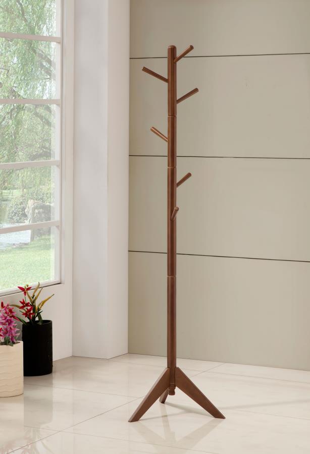Devlin 6 Hook Freestanding Wood Coat Rack Hat Hanger Walnut-2