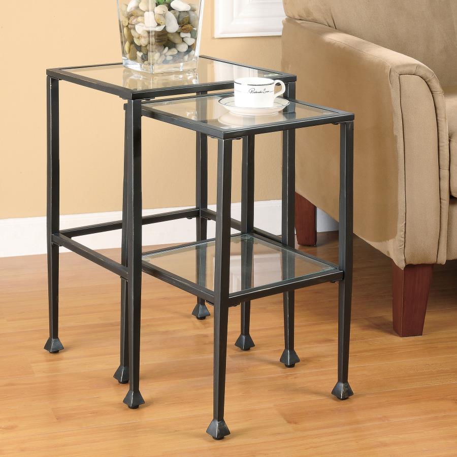 Leilani 2-piece Glass Top Nesting Table Set Black-zoom-2
