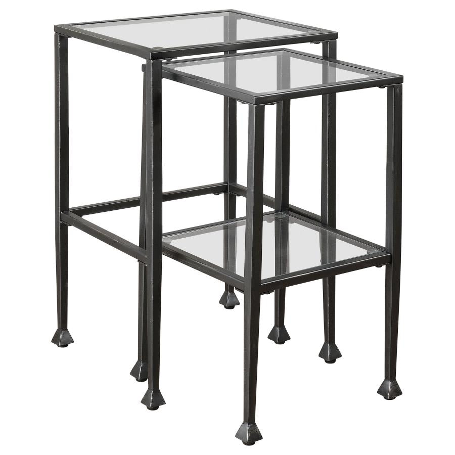 Leilani 2-piece Glass Top Nesting Table Set Black-1