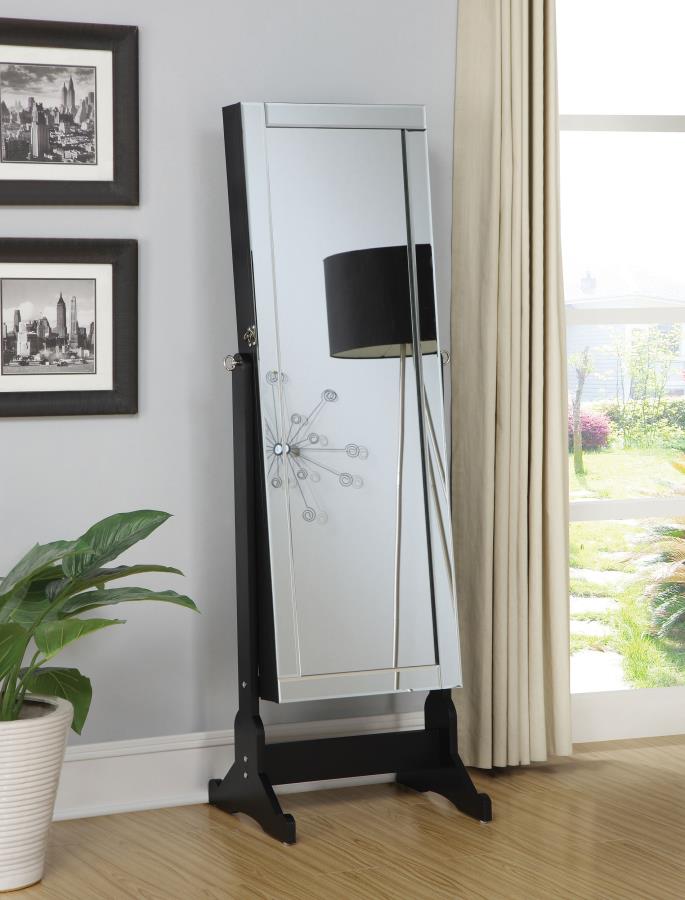 Cortez Cheval Mirror with Jewelry Storage Black-zoom-