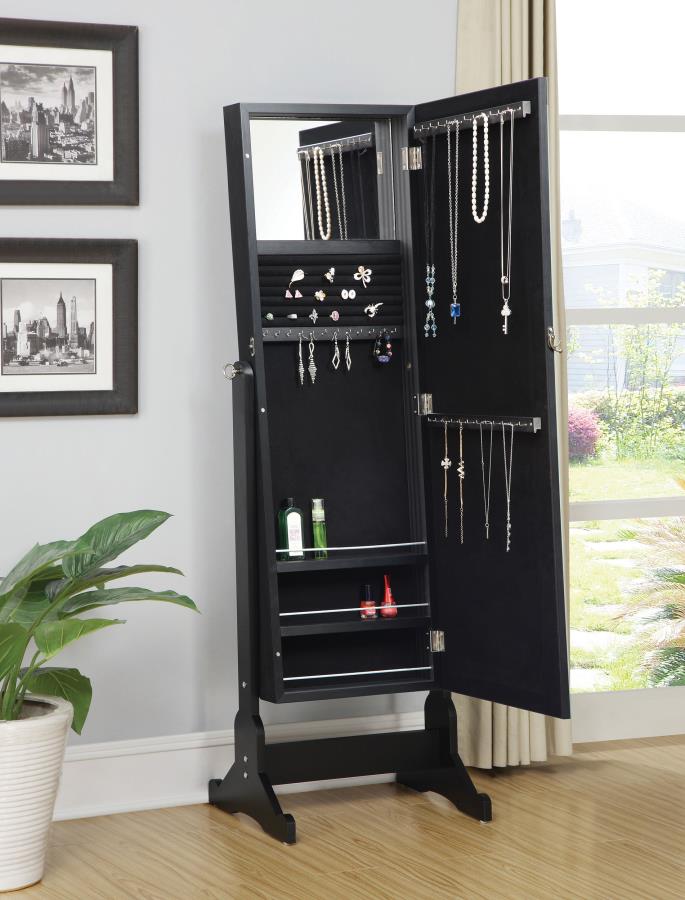 Cortez Cheval Mirror with Jewelry Storage Black-zoom-