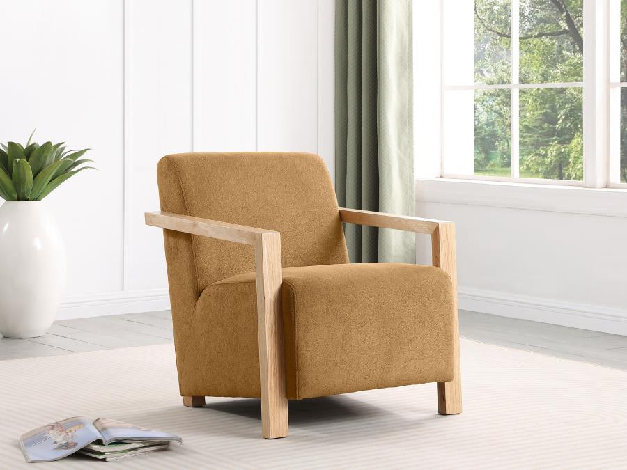 Diego Upholstered Accent Arm Chair with Wood Arms Honey-zoom-2