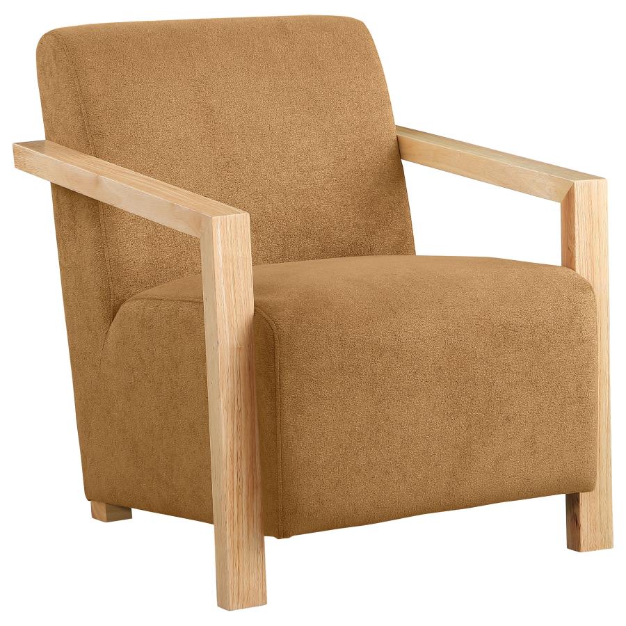 Diego Upholstered Accent Arm Chair with Wood Arms Honey-zoom-1