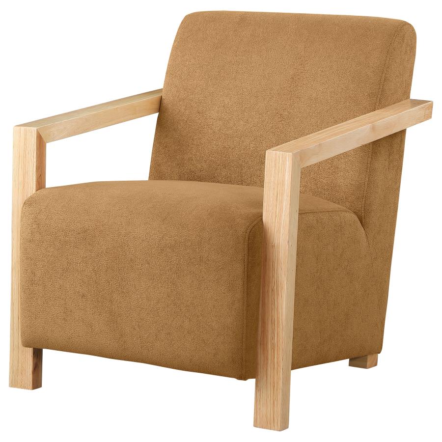 Diego Upholstered Accent Arm Chair with Wood Arms Honey-4