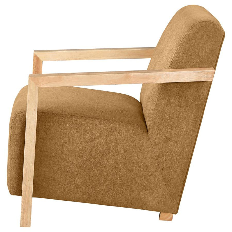 Diego Upholstered Accent Arm Chair with Wood Arms Honey-zoom-