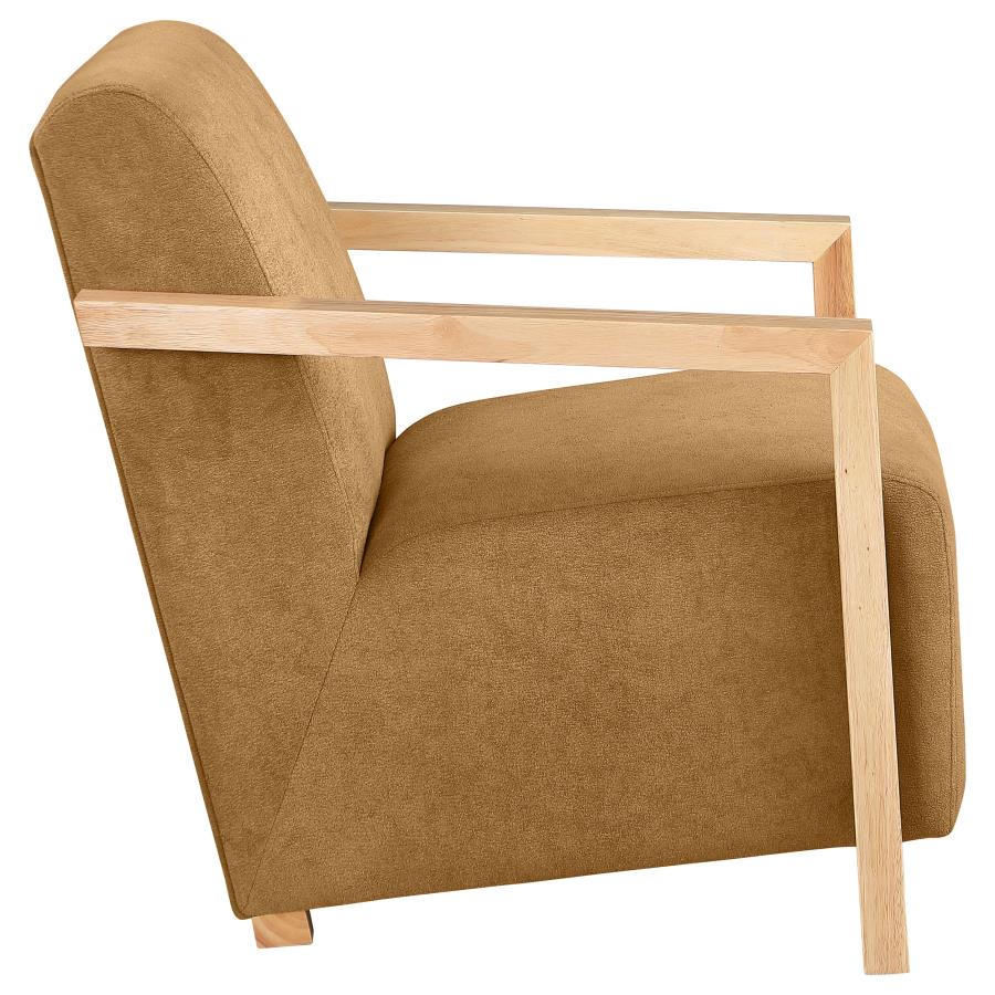 Diego Upholstered Accent Arm Chair with Wood Arms Honey-zoom-8