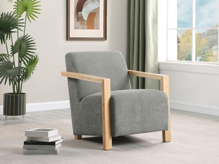 Diego Upholstered Accent Arm Chair with Wood Arms Grey-zoom-2