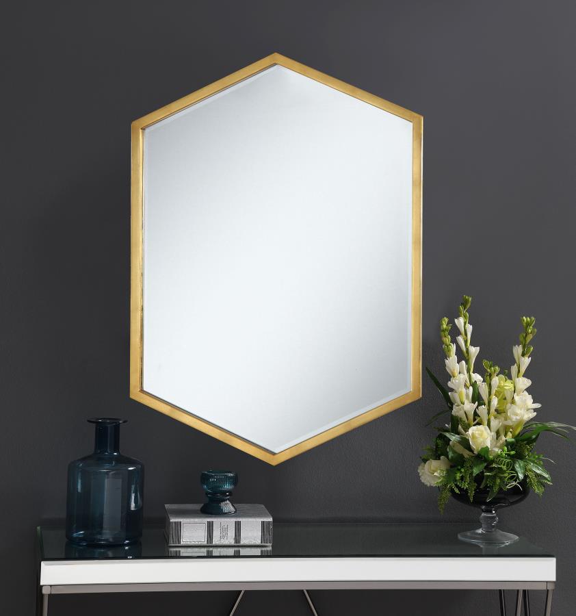 Bledel 24 x 34 Inch Hexagonal Wall Mirror Gold-zoom-2
