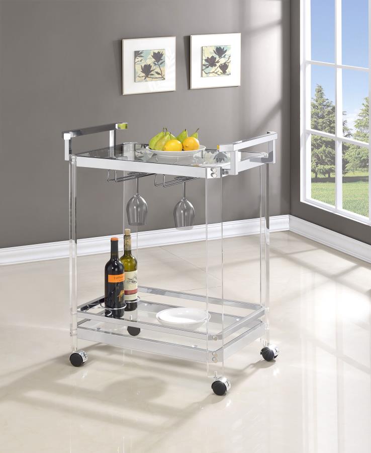 Jefferson 2-tier Glass Shelf Acrylic Bar Cart Chrome-2