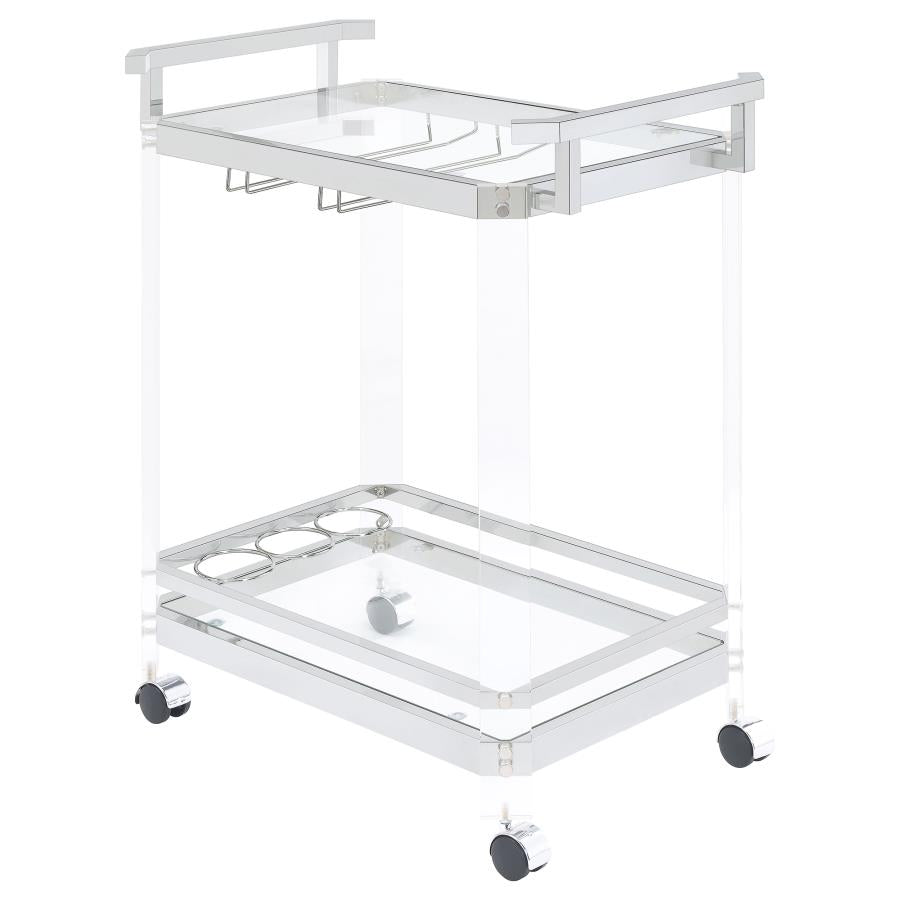 Jefferson 2-tier Glass Shelf Acrylic Bar Cart Chrome-1