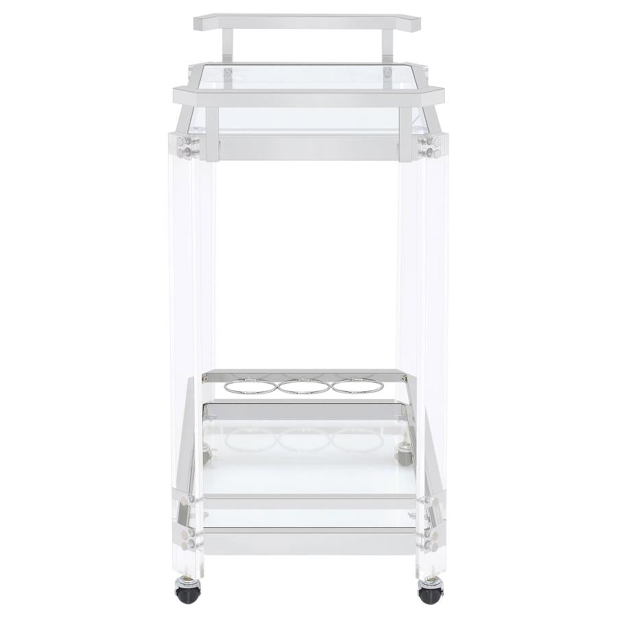 Jefferson 2-tier Glass Shelf Acrylic Bar Cart Chrome-zoom-3