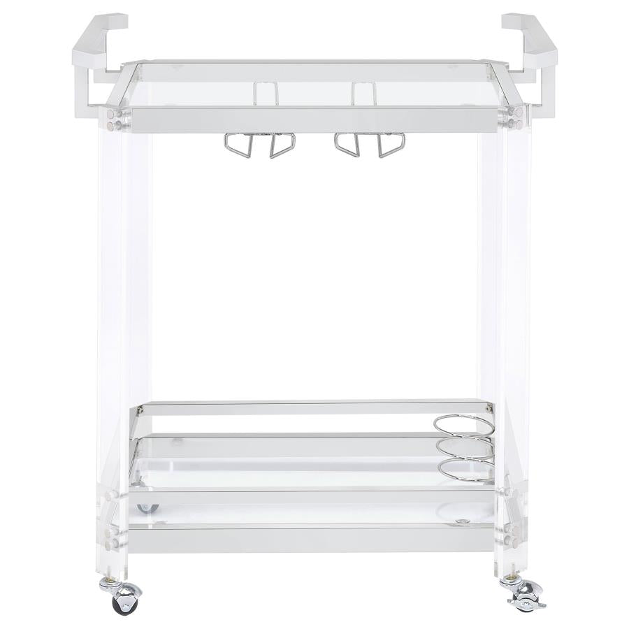 Jefferson 2-tier Glass Shelf Acrylic Bar Cart Chrome-zoom-4
