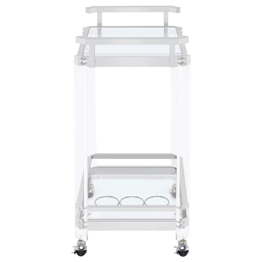 Jefferson 2-tier Glass Shelf Acrylic Bar Cart Chrome-zoom-5